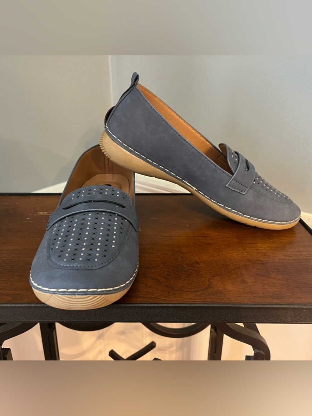 Danita Light Blue Embellished Penny Flats
